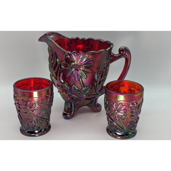 Fenton Founder's Water Set 100 year anniversary 2005 Ruby Red Carnival Glass Pit - Picture 1 of 16